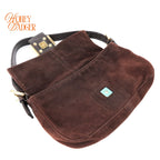 Fendi Baguette Suede Brown Glitter FF Buckle Gold Hardware Rank A