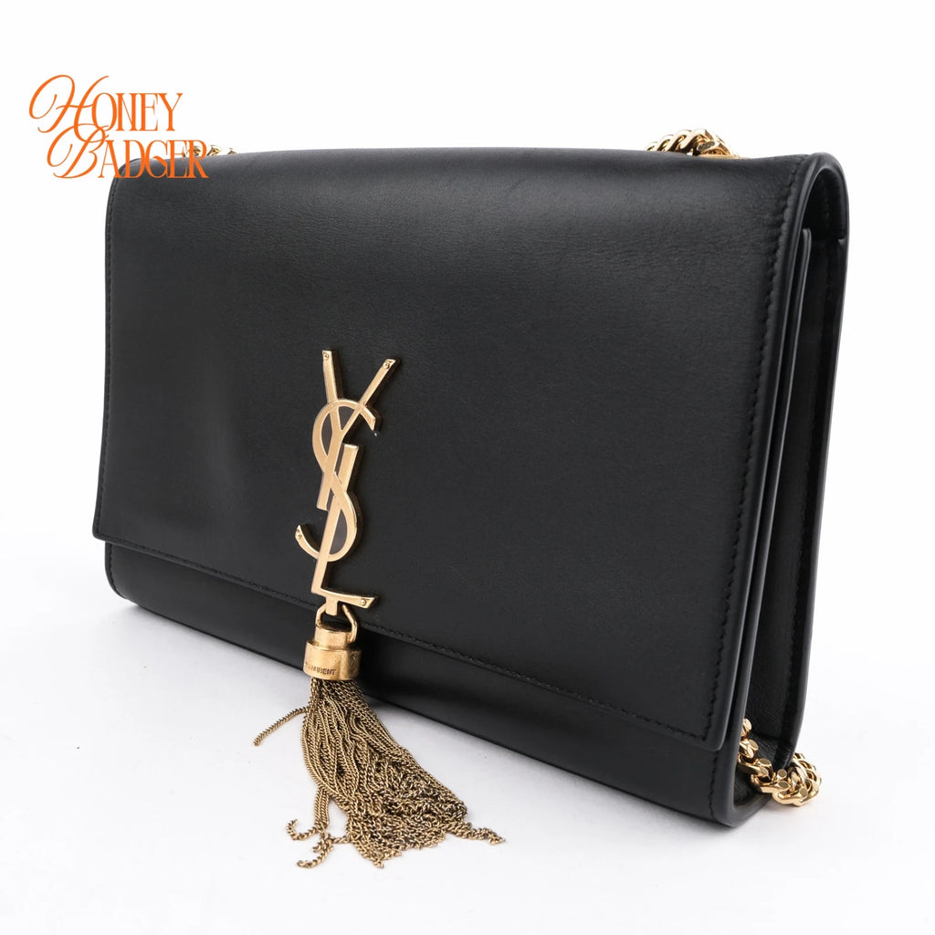 Saint Laurent Kate Tassel Medium Smooth Calfskin Black Gold Hardware Rank AB
