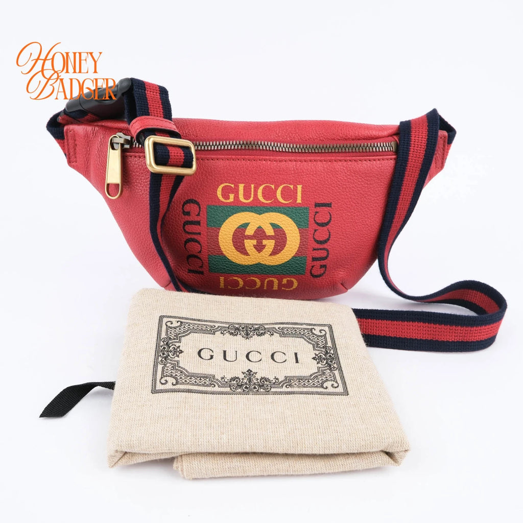 Gucci Print Belt Bag Red Leather Grade A