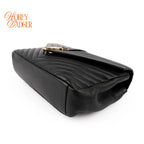 Saint Laurent College Medium Chevron Quilted Leather Black Rank A