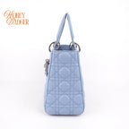 Dior Lady Dior Medium Light Blue Cannage Leather 2-Way Bag Rank B