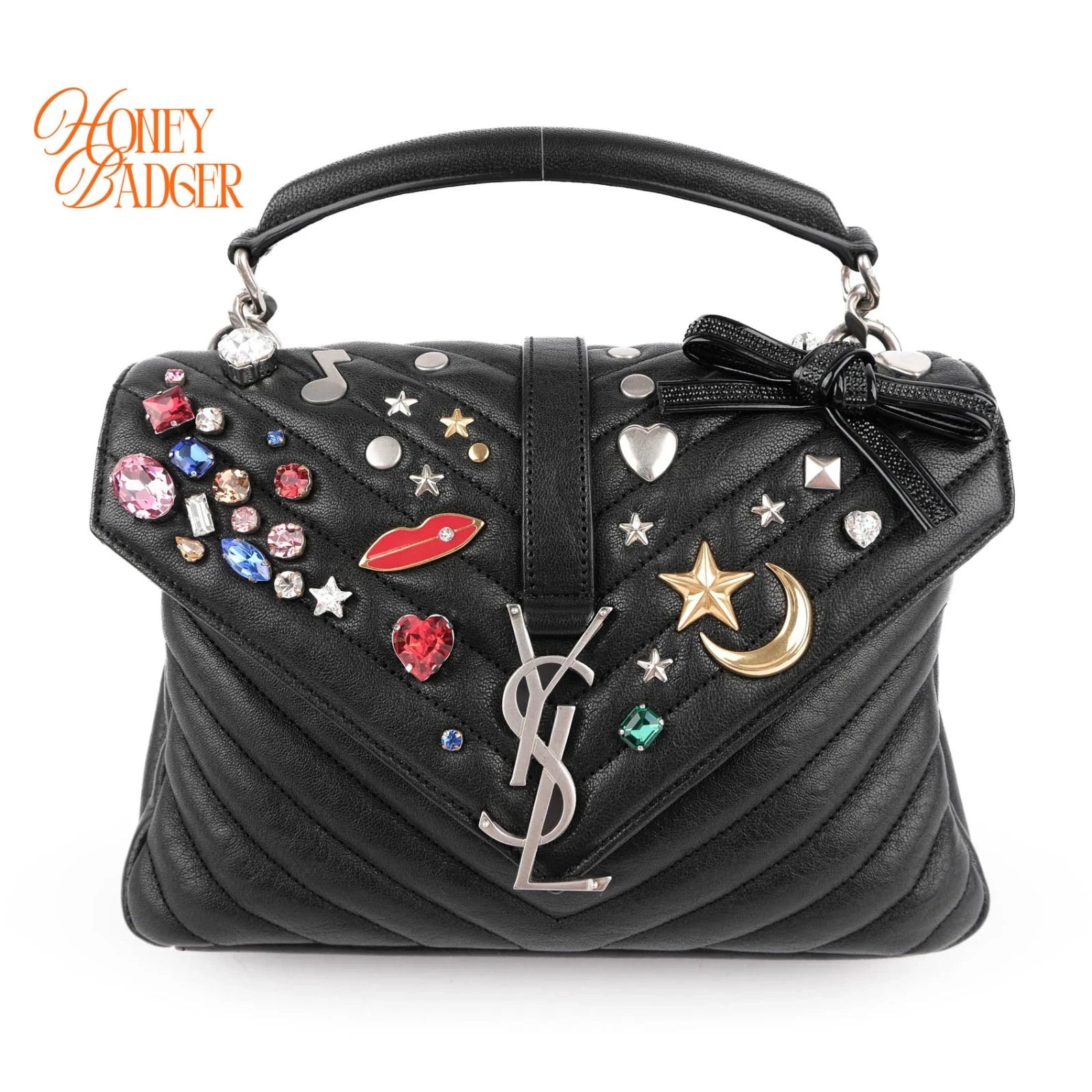 Saint Laurent College Medium in black leather with studs, Grade A condition.