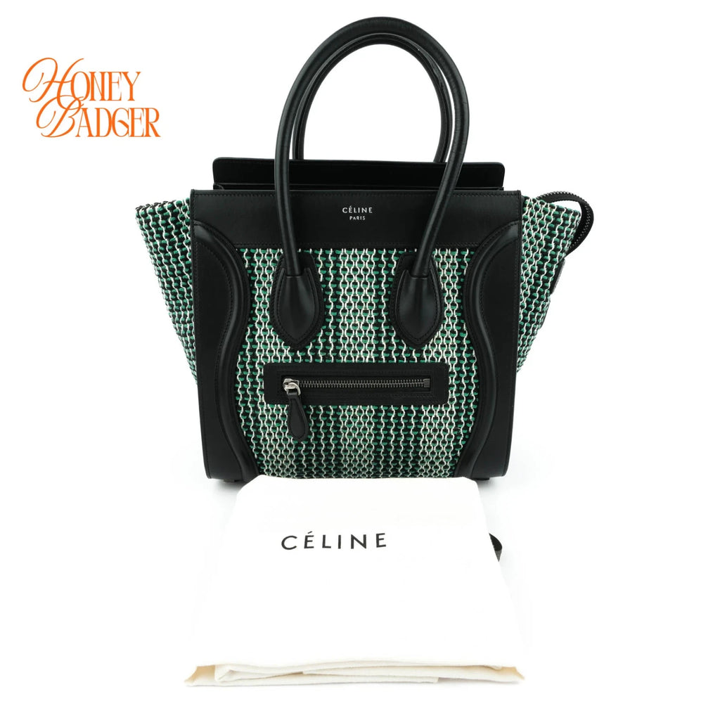 Celine Luggage Micro Tweed Black Green Rank A