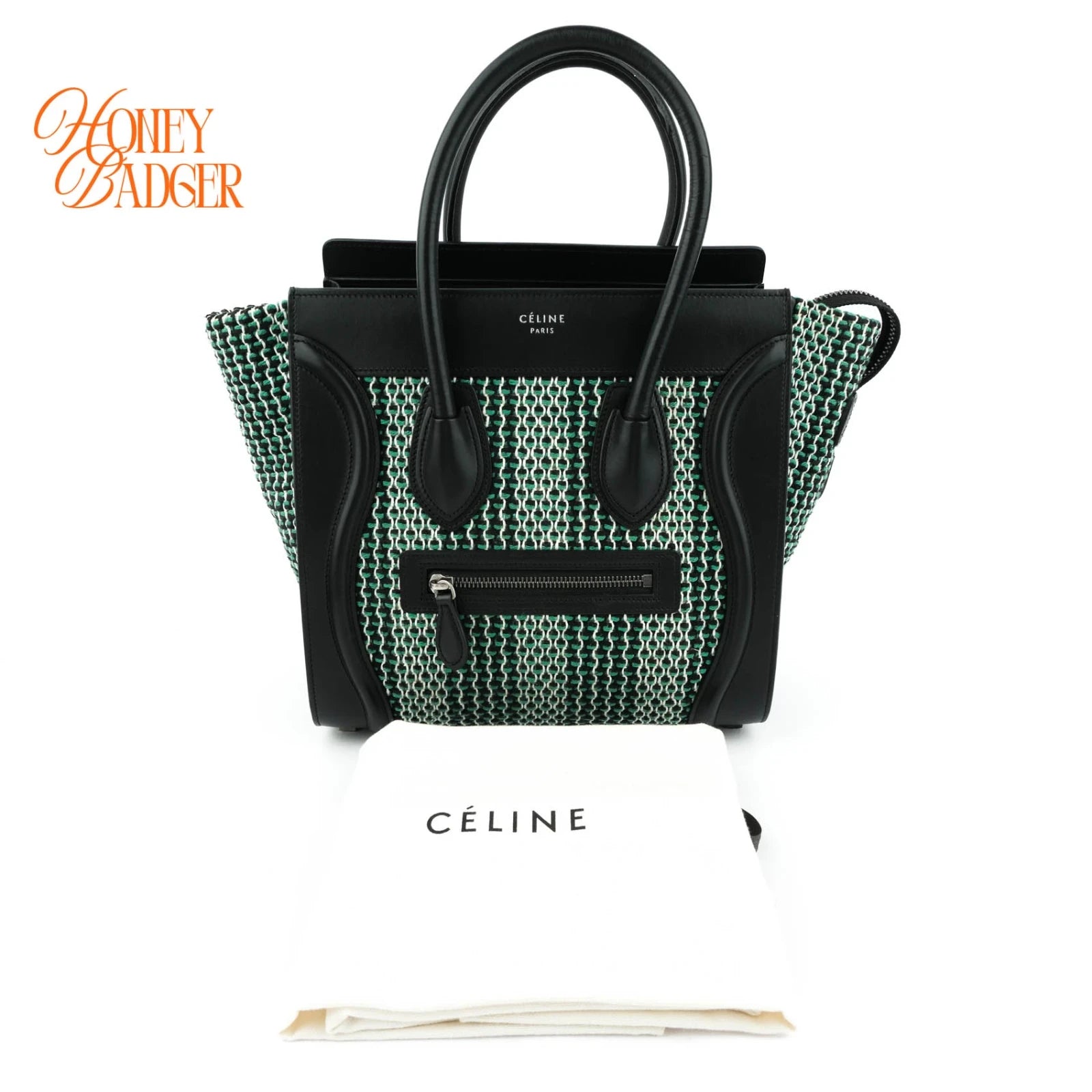 Celine Luggage Micro Tweed Black Green Rank A