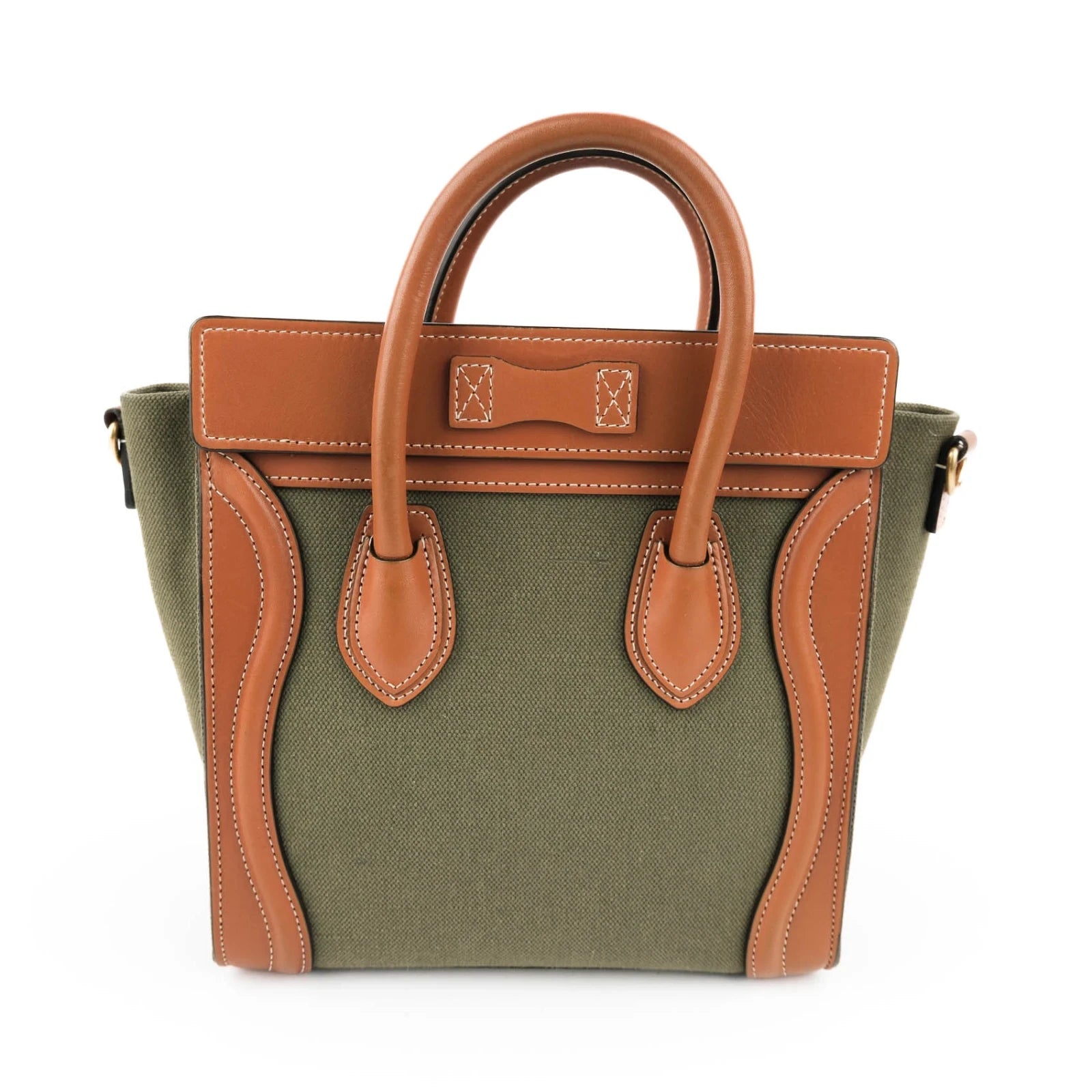 Celine Luggage Nano Canvas and Leather Olive Brown Rank A