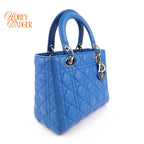 Dior Lady Dior Medium Lambskin Blue Silver Hardware Rank A