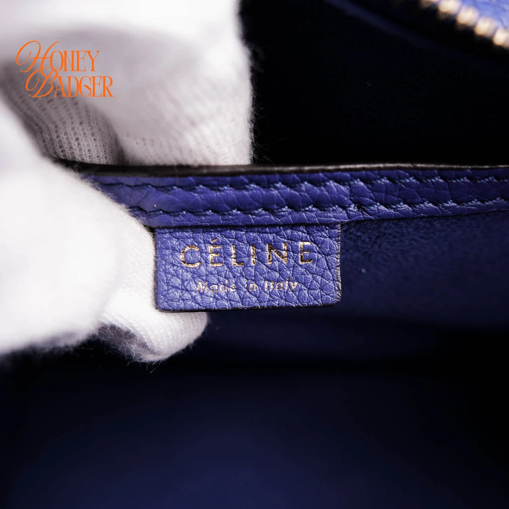 Celine Luggage Nano Drummed Calfskin Blue Rank A