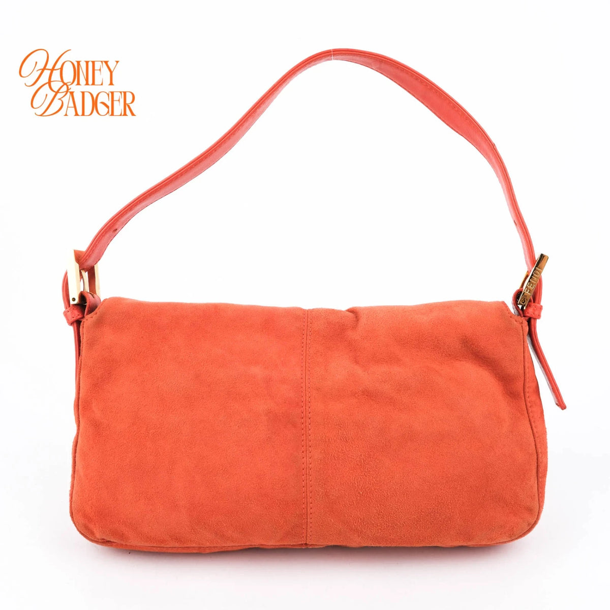 Fendi Baguette Suede Orange Glitter FF Buckle Gold Hardware Rank AB
