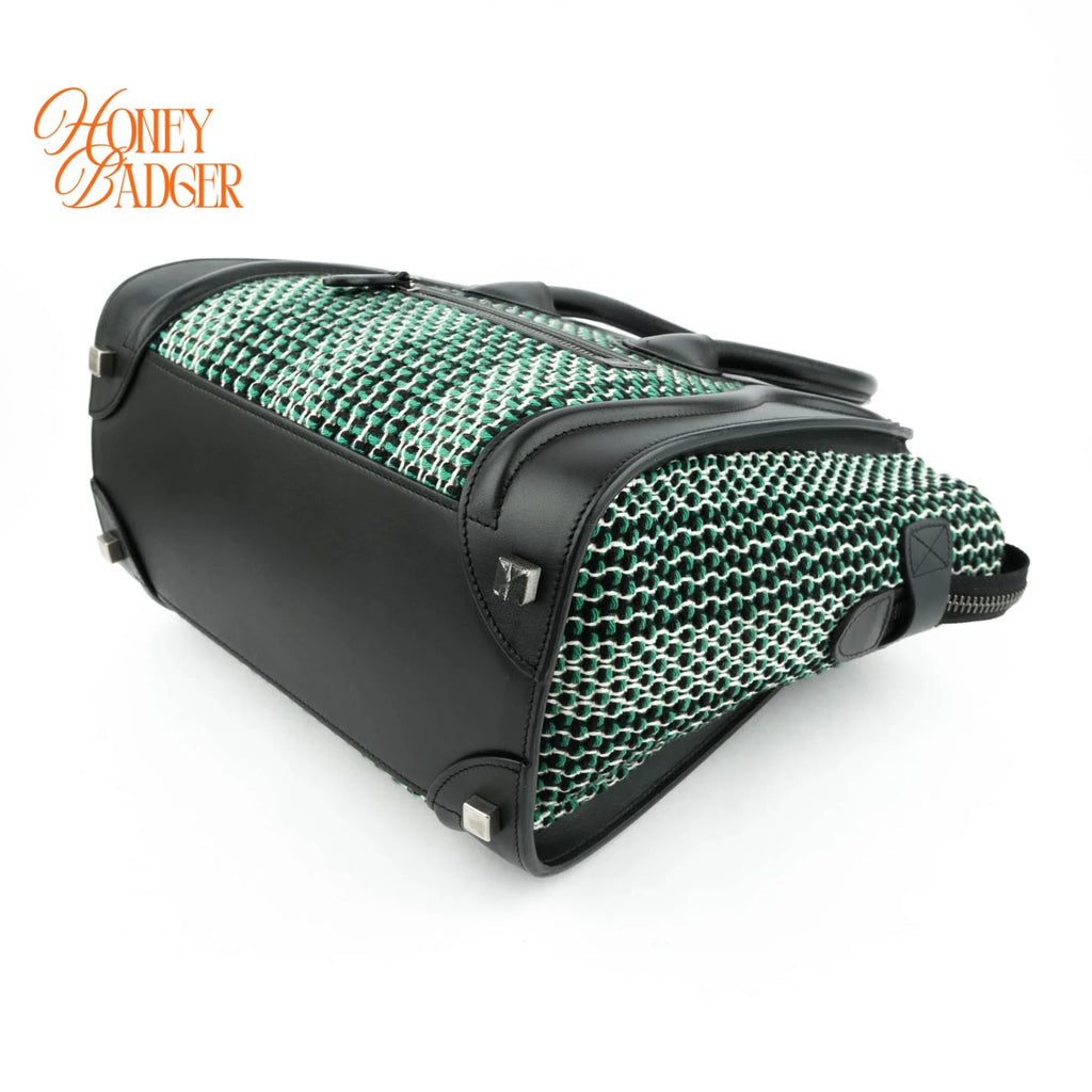Celine Luggage Micro Tweed Black Green Rank A