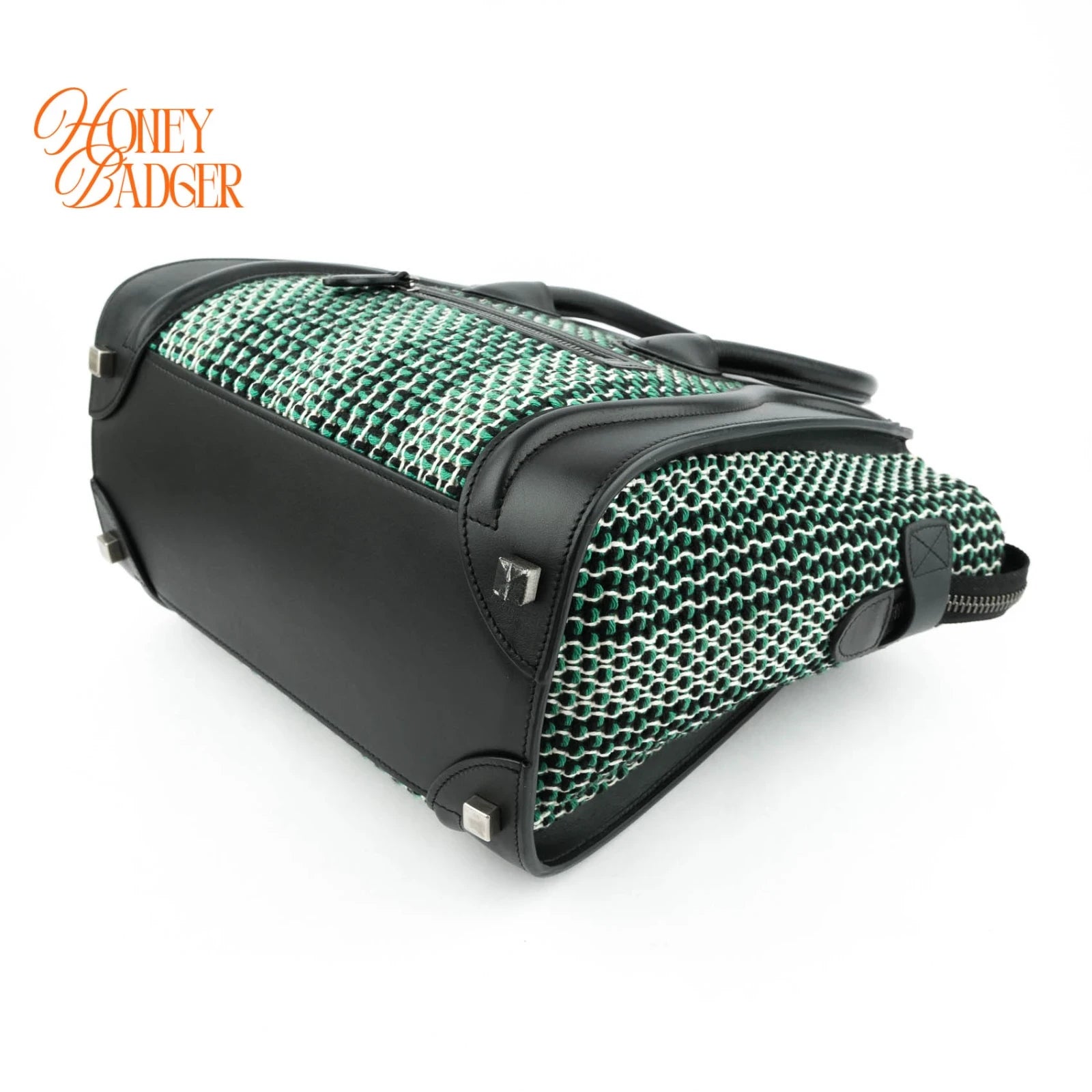 Celine Luggage Micro Tweed Black Green Rank A