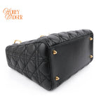 Dior Lady Dior Medium Cannage Lambskin Black Pale Gold Hardware Rank A