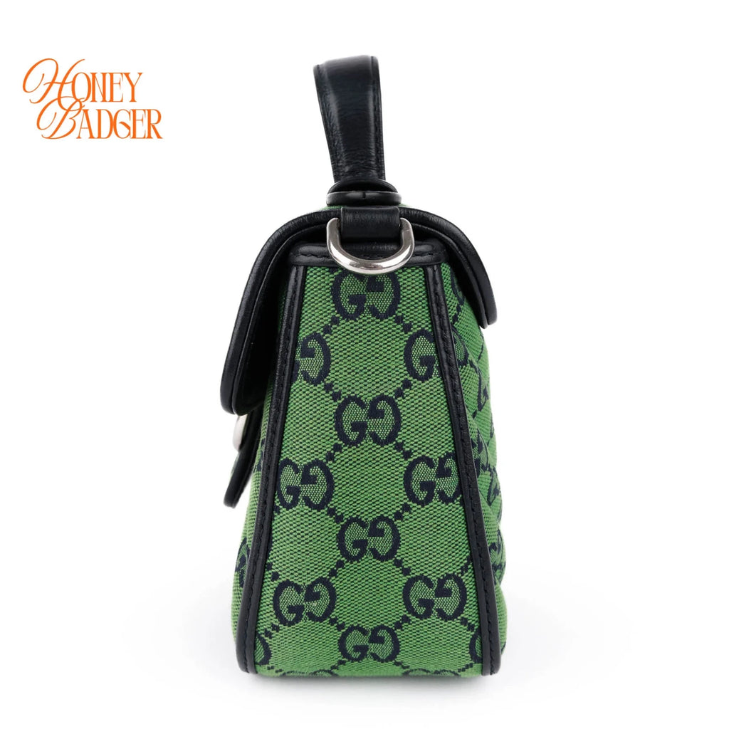 Gucci GG Marmont Mini Top Handle Canvas Green Silver Hardware Rank A
