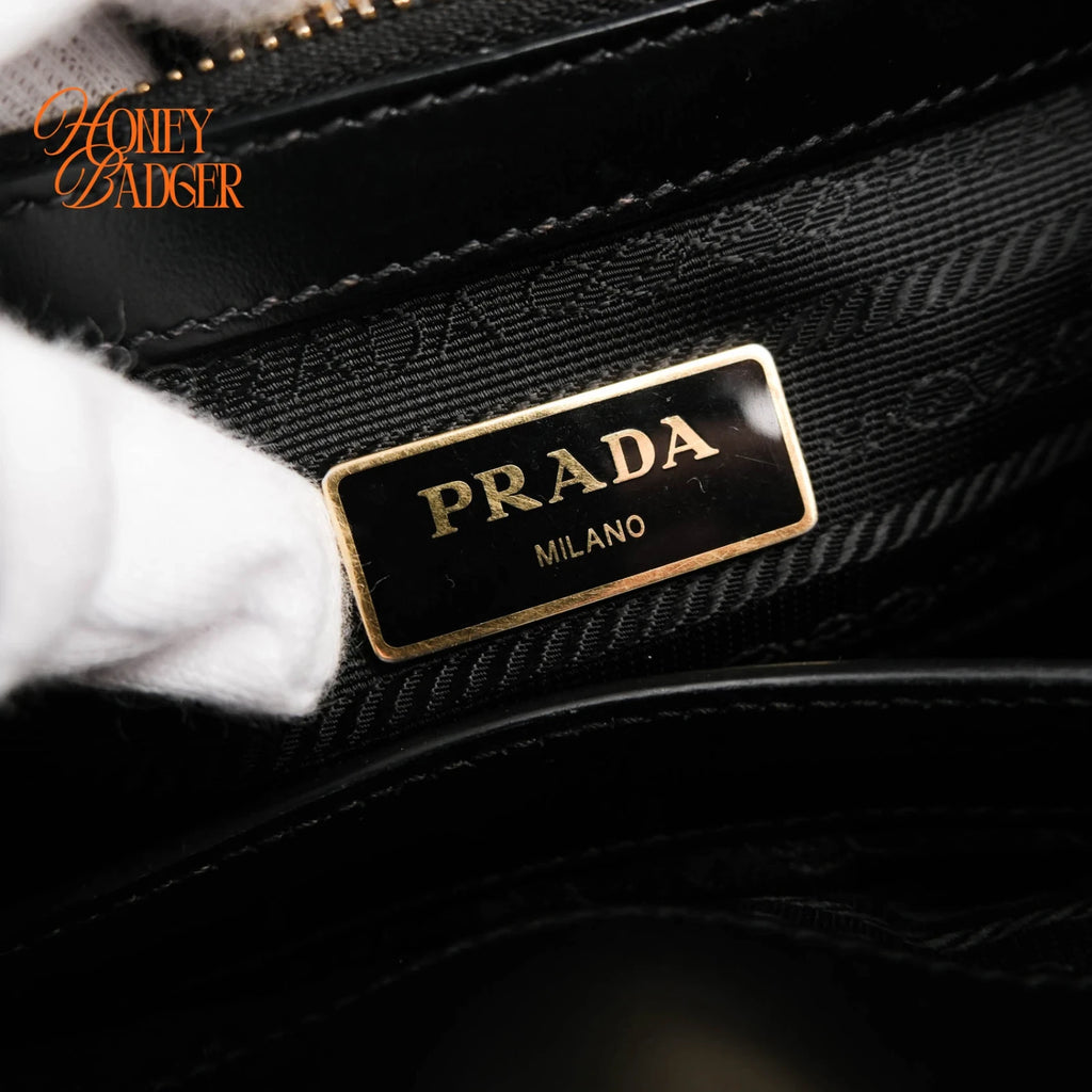 Prada Saffiano Logo Tote Black Leather 2WAY Shoulder Bag