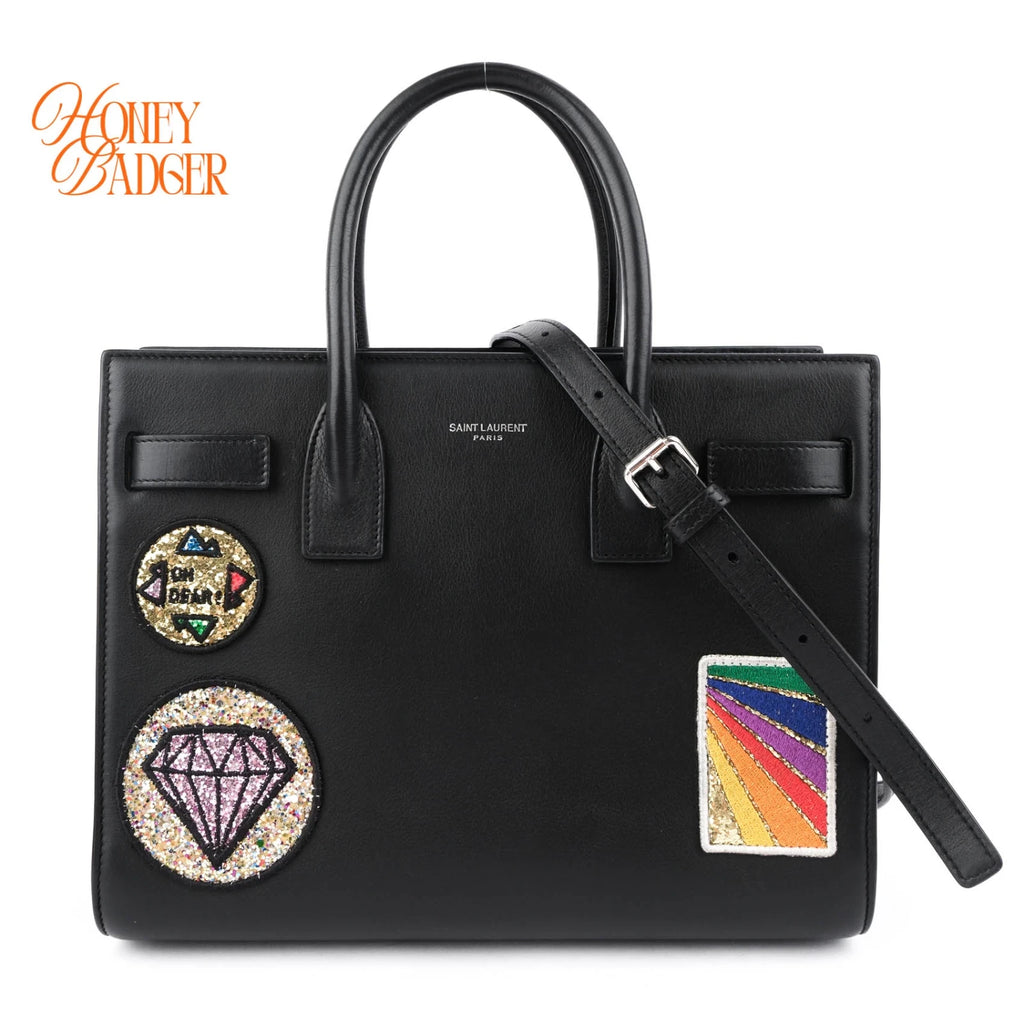 Saint Laurent Baby Sac de Jour Patch Embellished Calf Leather Black Rank A