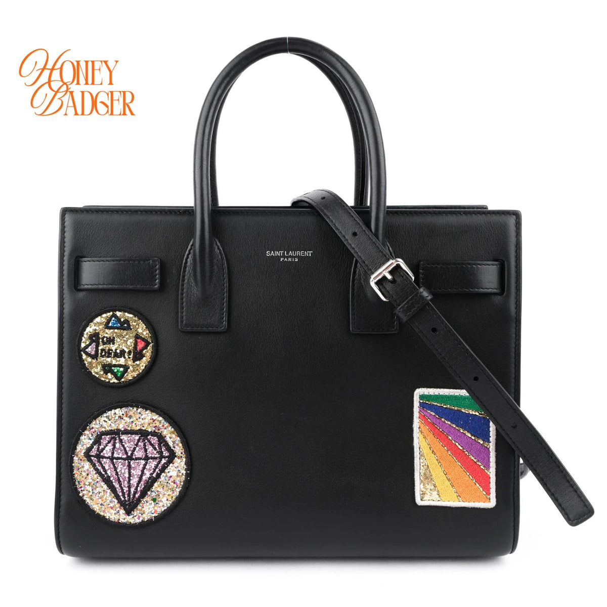 Saint Laurent Baby Sac de Jour Patch Embellished Calf Leather Black Rank A