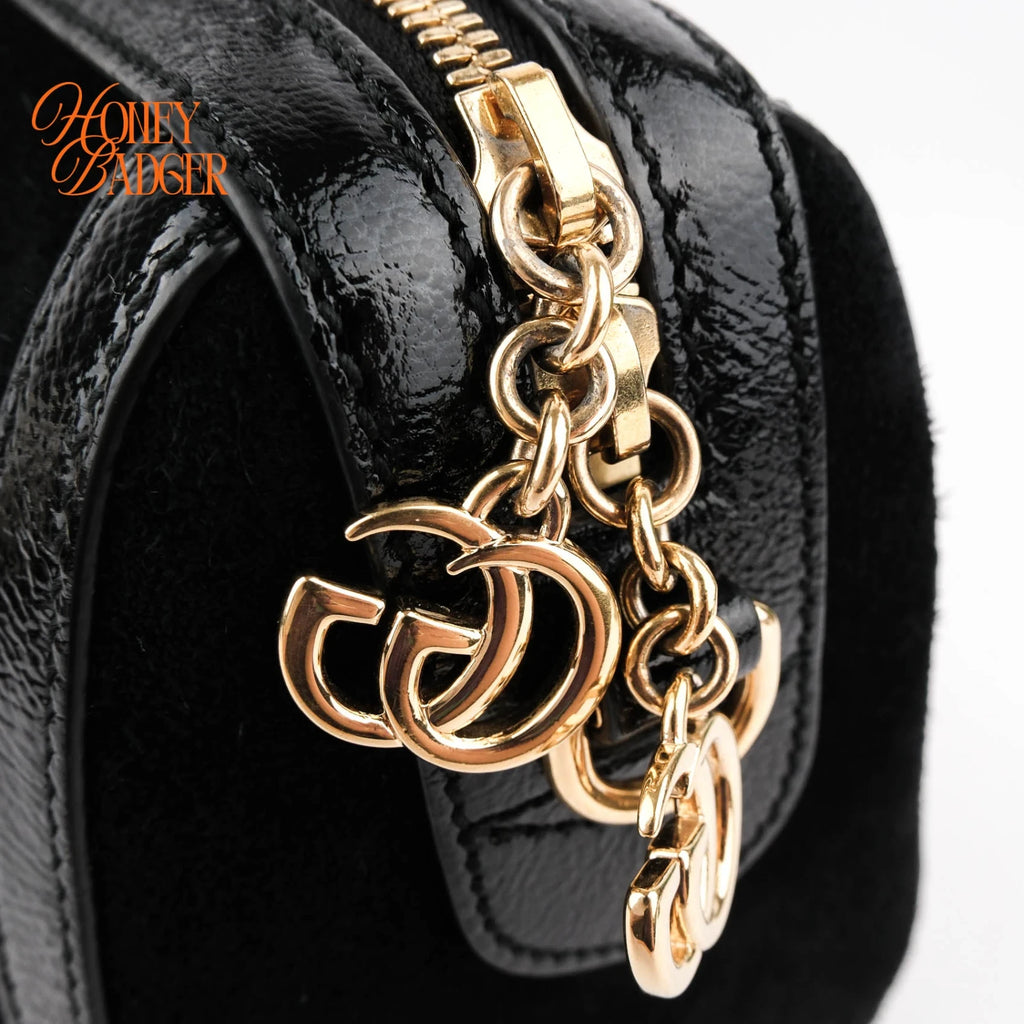 Gucci Boston Bag Large Black Suede Gold Hardware Rank A
