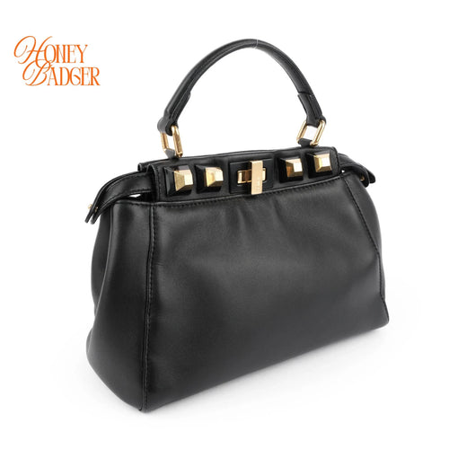 Fendi Peekaboo Mini Studded Black Leather Rank A