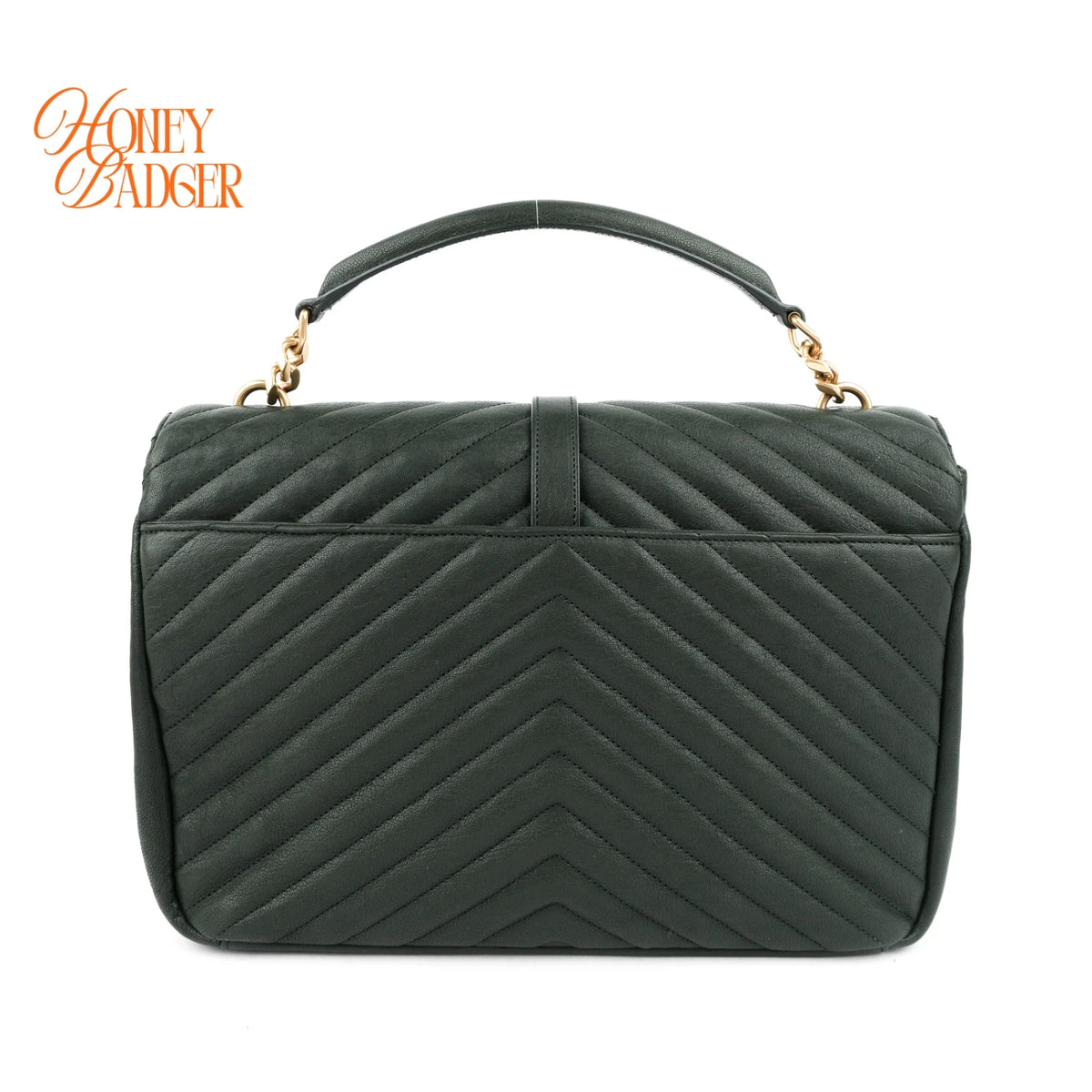 Saint Laurent College Large Green Chevron Quilted Leather 2-Way Shoulder Bag Rank A
