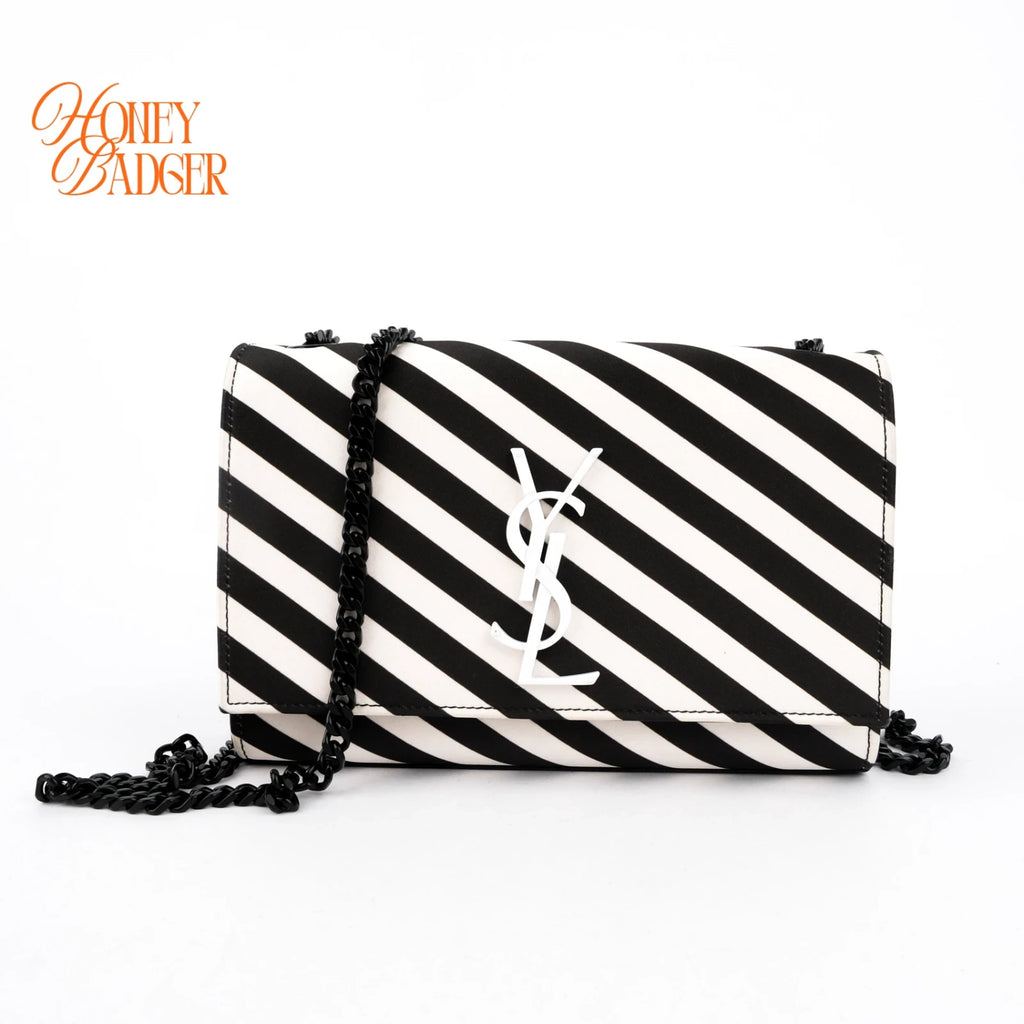 Saint Laurent Kate Small Striped Fabric Black/White Rank A