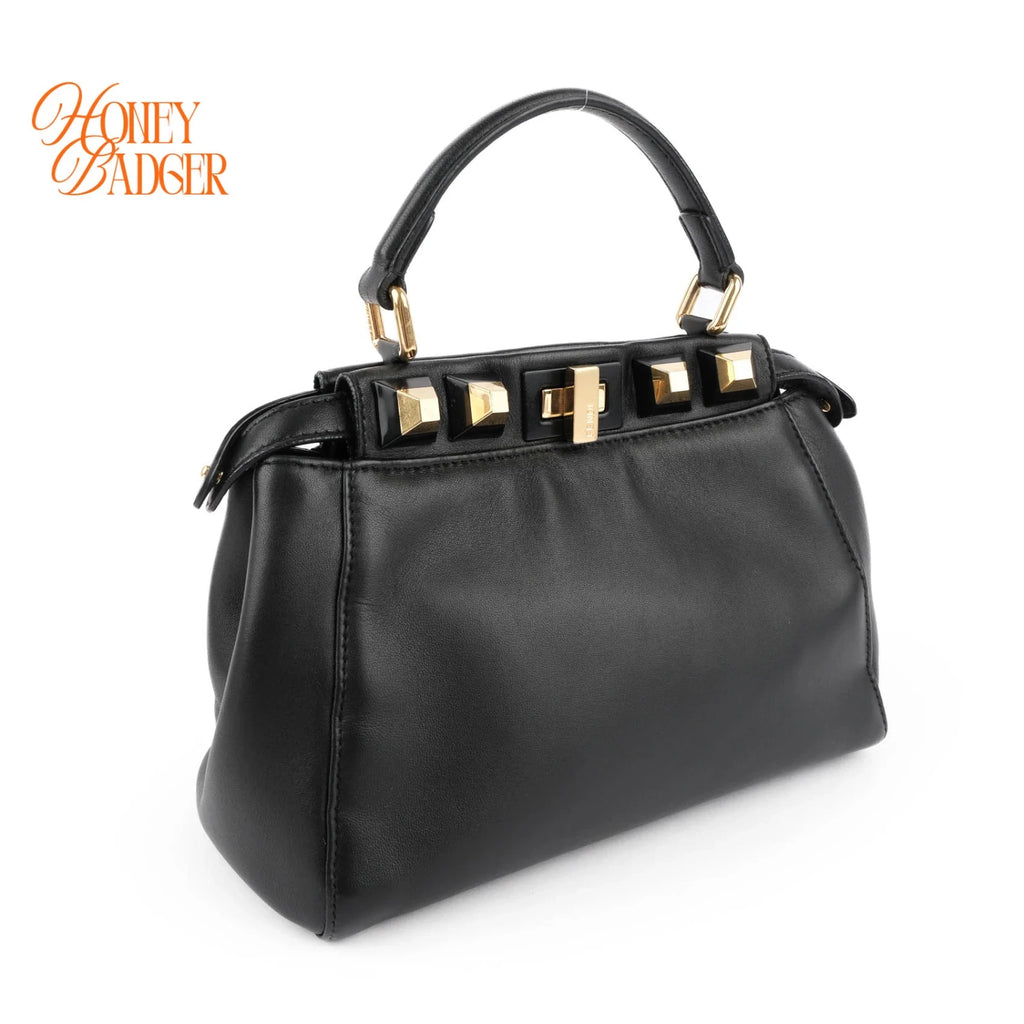 Fendi Peekaboo Iconic Mini 2WAY Handbag Black Leather Gold Hardware 8BN244