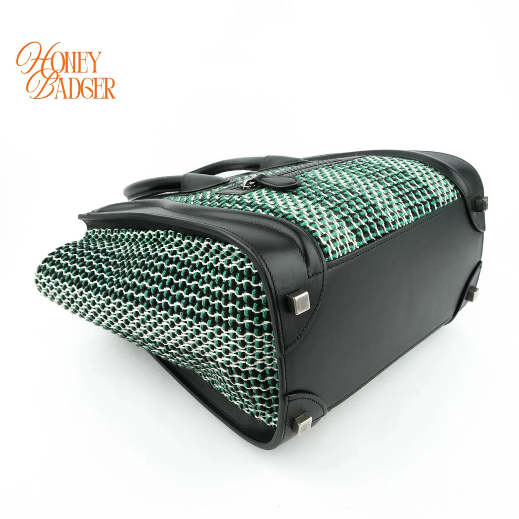 Celine Luggage Micro Tweed Black Green Rank A