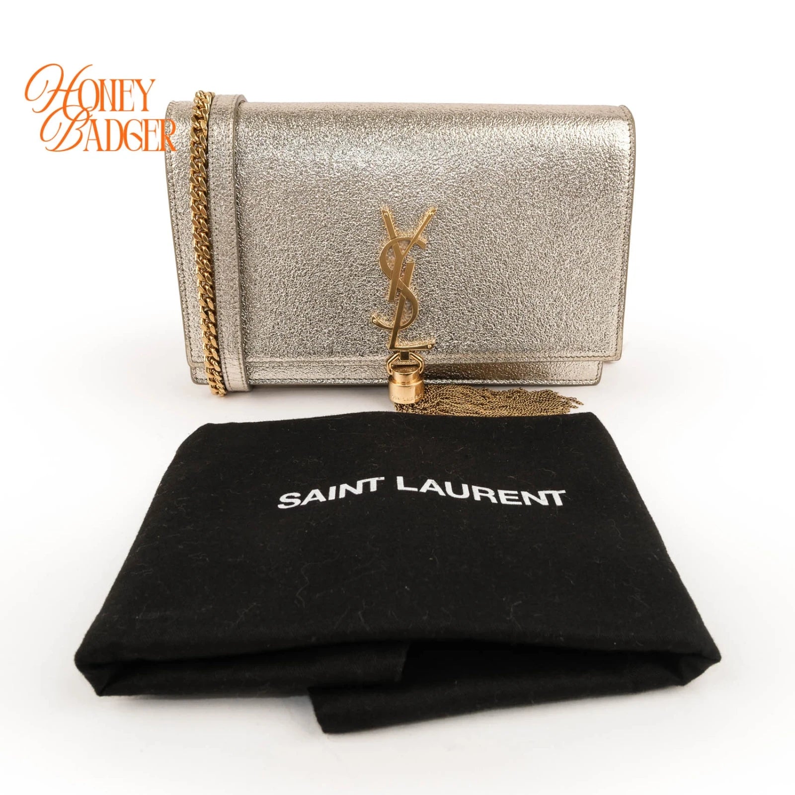 Saint Laurent Kate Small Tassel Chain Shoulder Bag Metallic Silver Leather