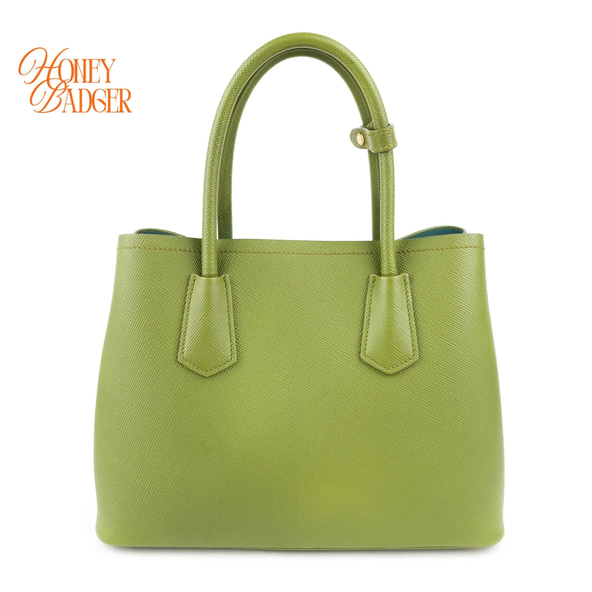 Prada Double Medium Saffiano Leather Green Gold Hardware Rank A
