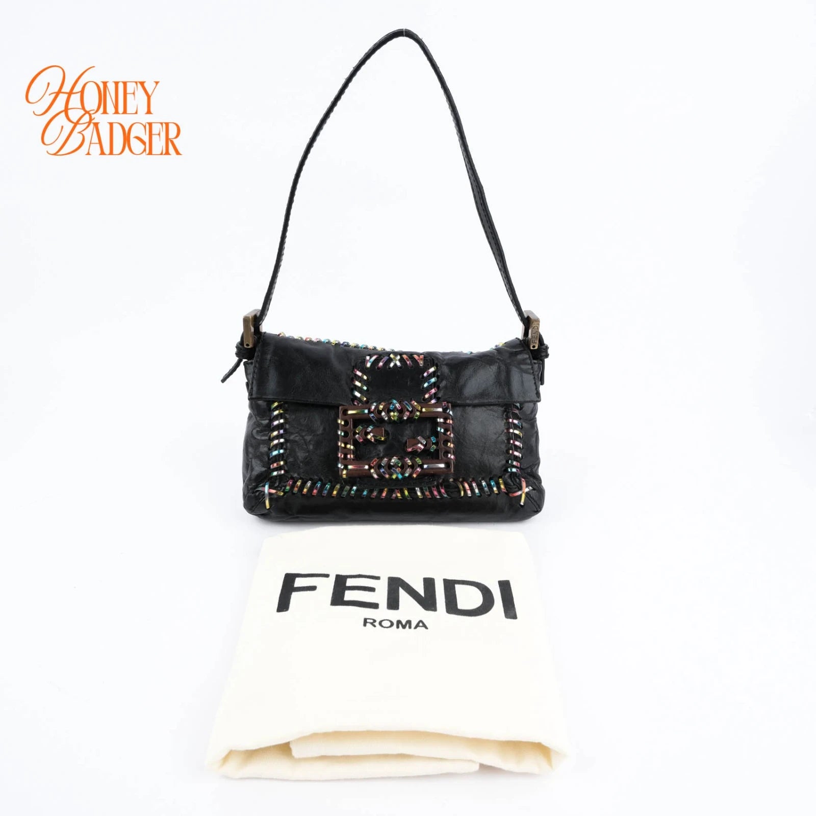 Fendi Baguette Black Multicolor Leather Mini Grade A