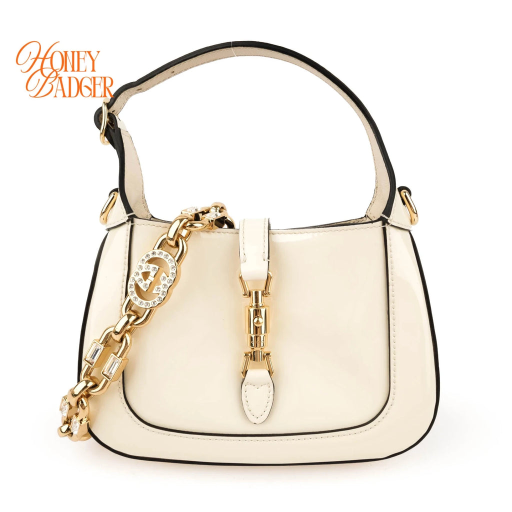 Gucci Jackie 1961 Small Patent Leather White Black Gold Hardware Rank A