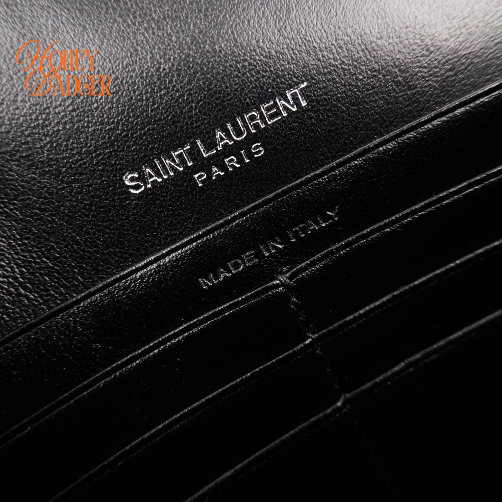 Saint Laurent Kate Small Tassel Chain Shoulder Bag Black Leather with Silver Star Print