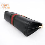 Gucci Ophidia Black Leather Web Chain Shoulder Bag Rank A