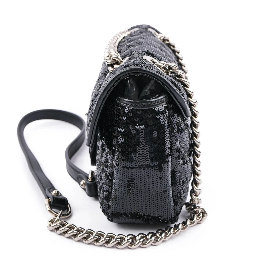 Gucci GG Marmont Medium Sequin Chain Shoulder Bag Black Rank S