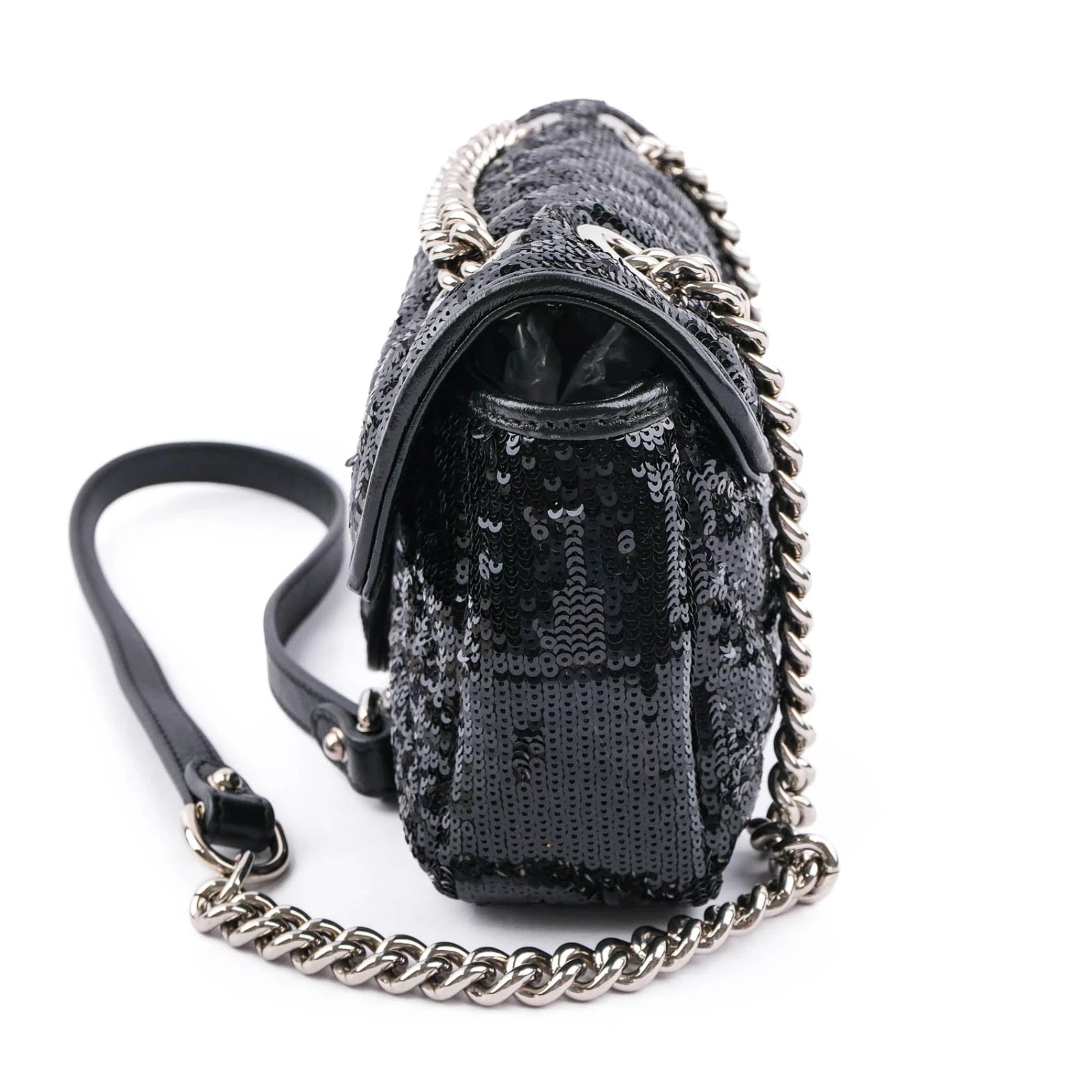 Gucci GG Marmont Medium Sequin Chain Shoulder Bag Black Rank S