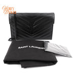 Saint Laurent Cassandre Envelope Chain Wallet Grain de Poudre Leather Black Matte Black Hardware Rank A