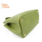Prada Double Medium Saffiano Leather Green Gold Hardware Rank A