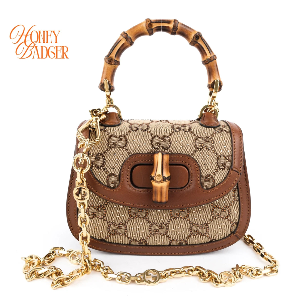 Gucci Bamboo 1947 Mini GG Crystal Canvas 2WAY Handbag Rank A
