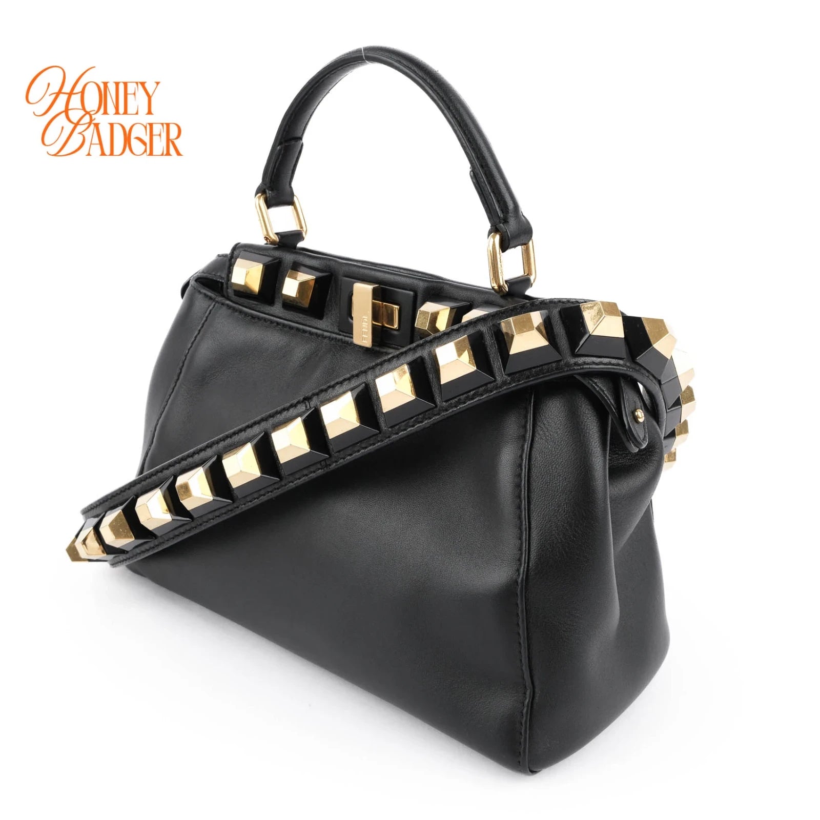 Fendi Peekaboo Iconic Mini 2WAY Handbag Black Leather Gold Hardware 8BN244