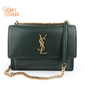 Saint Laurent Sunset Medium Calfskin Leather Dark Green Gold Hardware Rank A