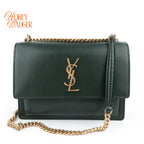 Saint Laurent Sunset Medium Calfskin Leather Dark Green Gold Hardware Rank A