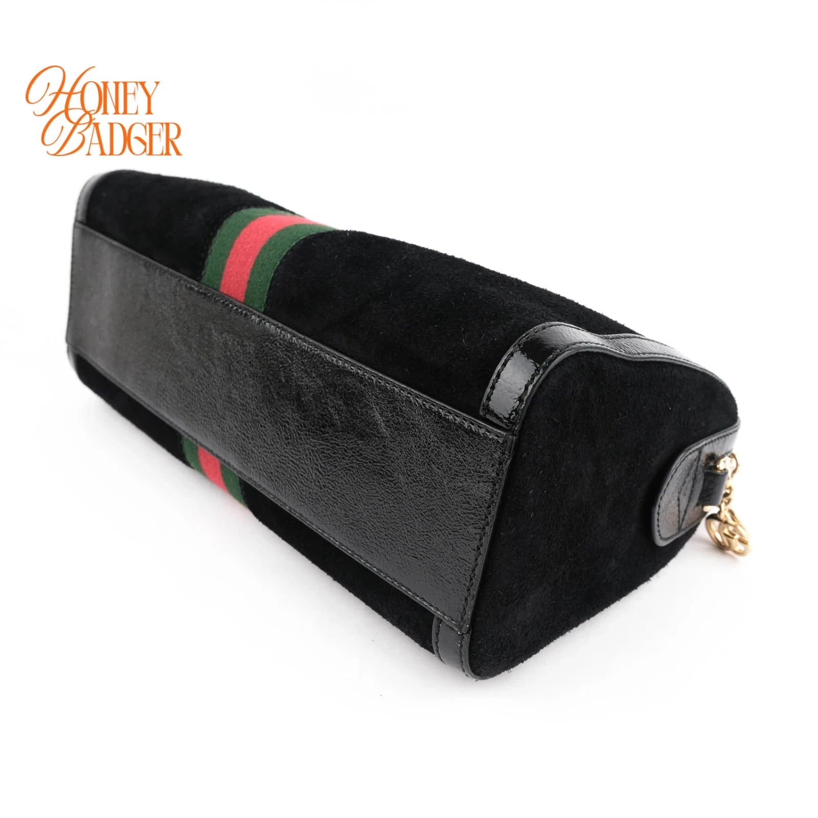 Gucci Boston Bag Large Black Suede Gold Hardware Rank A
