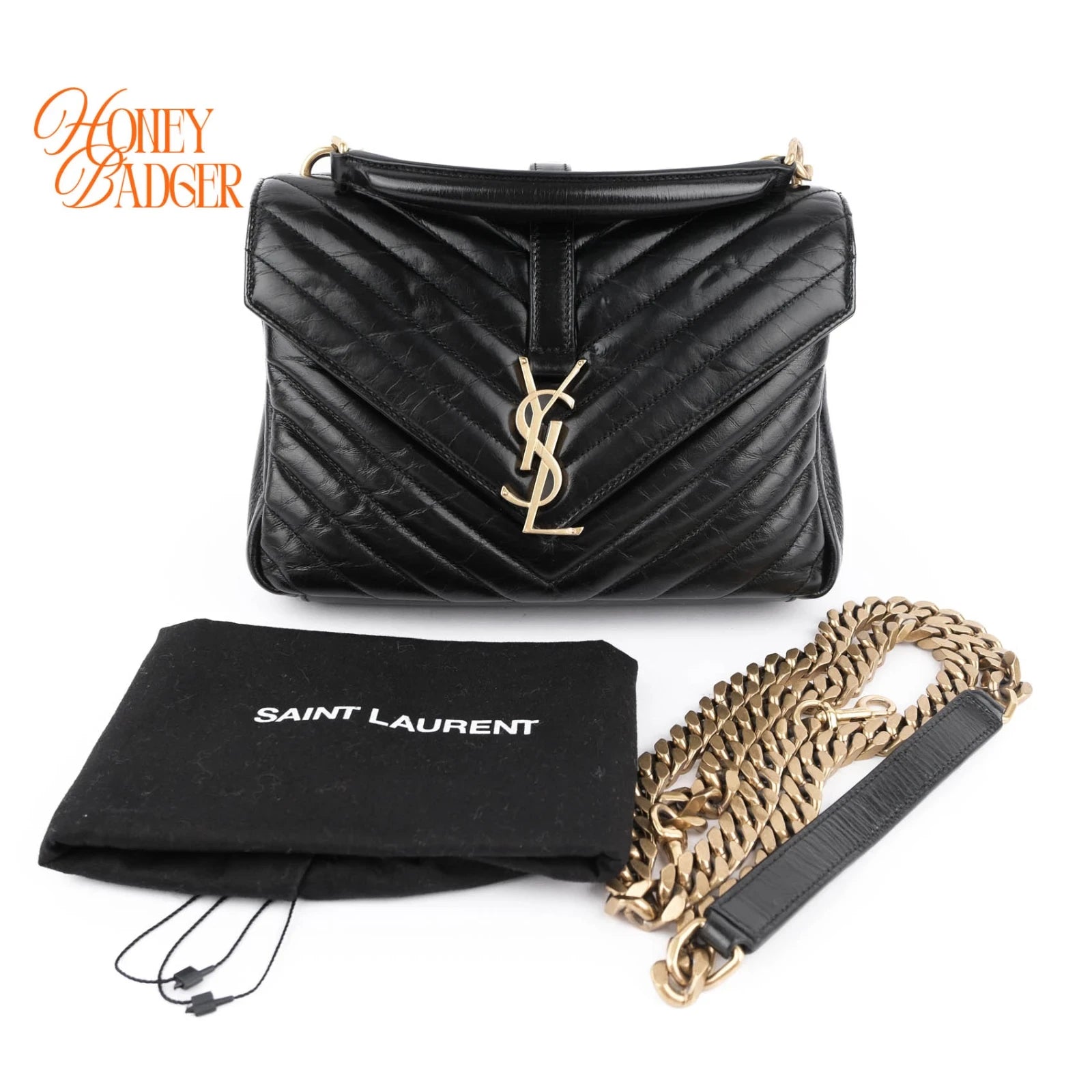 Saint Laurent College Medium Quilted Oil Leather 2WAY Bag Black 428056