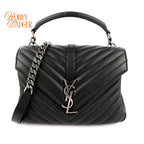 Saint Laurent College Medium Chevron Quilted Leather Black Silver Hardware