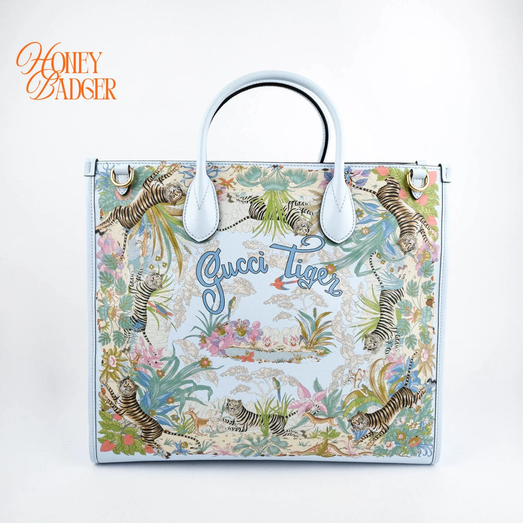 Gucci Tiger Print Tote GG Supreme Beige Rank A