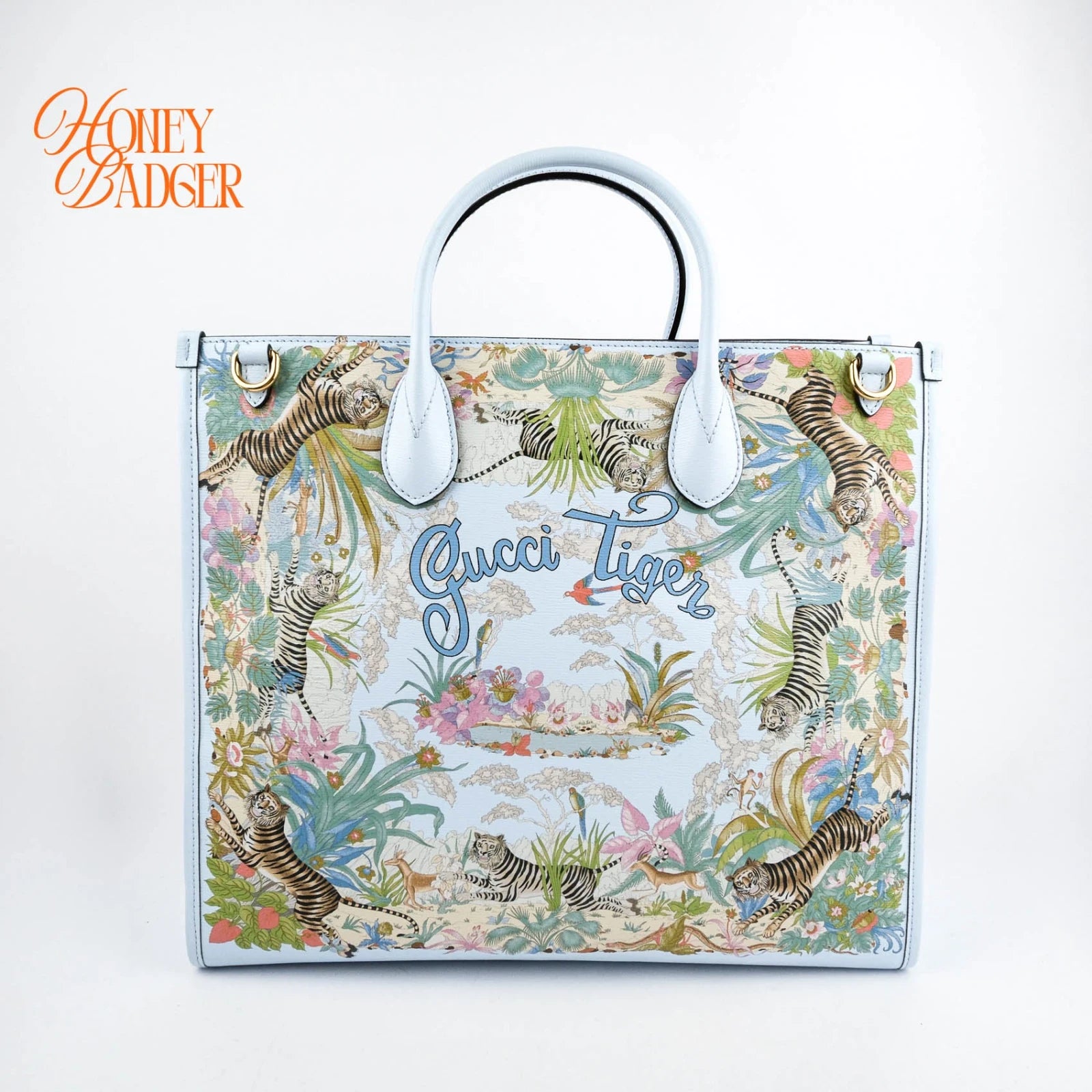 Gucci Tiger Print Tote GG Supreme Beige Rank A