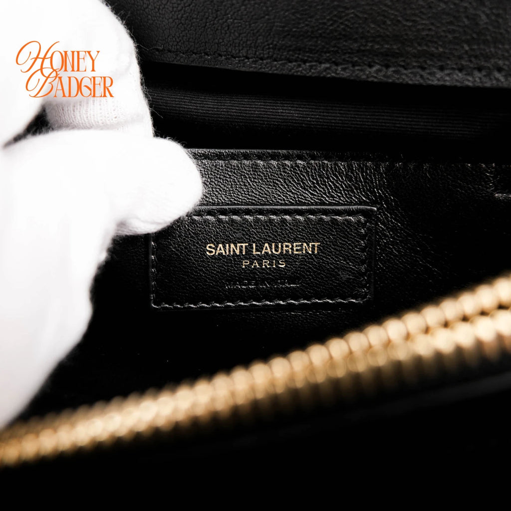 Saint Laurent College Medium Chevron Quilted Leather Black Rank A