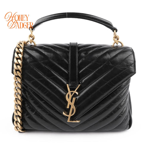 Saint Laurent College Medium Quilted Oil Leather 2WAY Bag Black 428056
