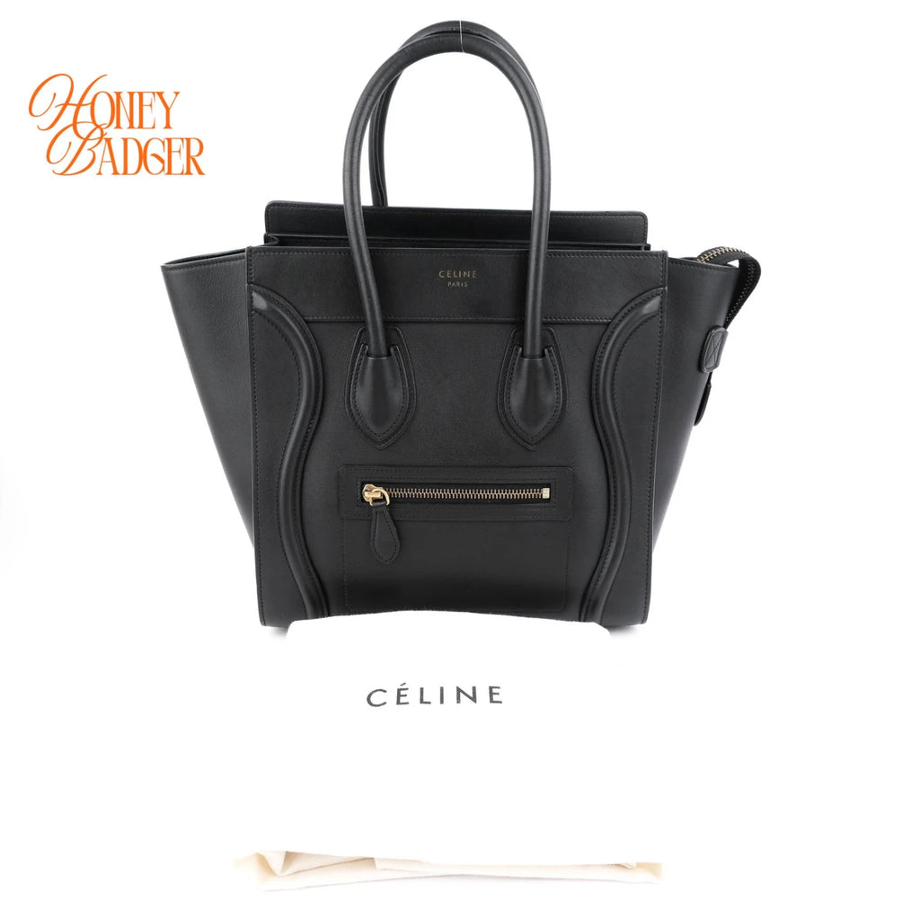 Celine Luggage Micro Smooth Leather Black Gold Hardware Rank A