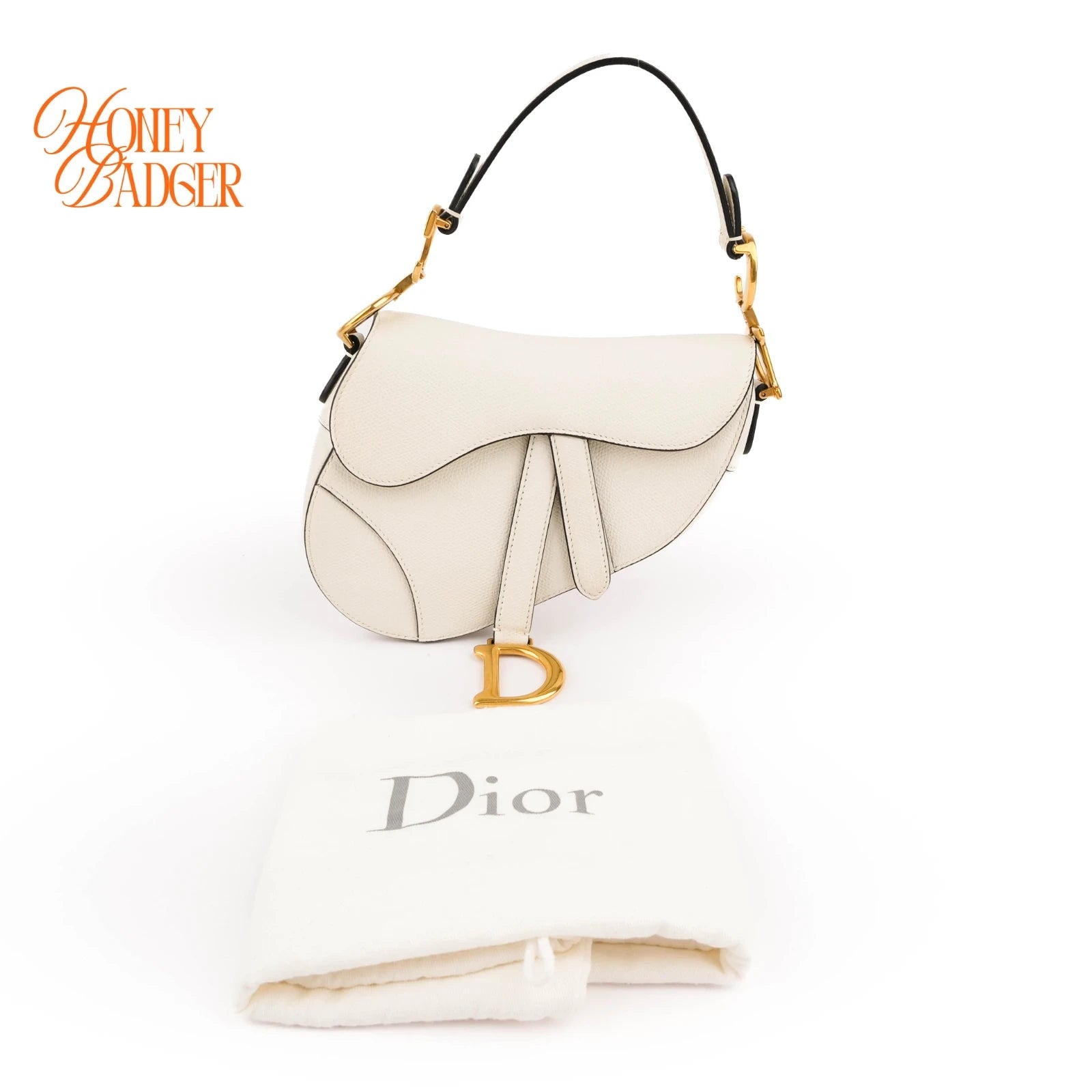Dior Saddle Small Grain Leather White Rank A