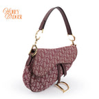 Dior Saddle Medium Oblique Jacquard Burgundy Rank A