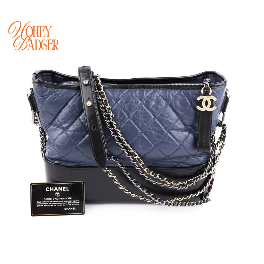 Chanel Gabrielle Hobo Medium Navy Leather Rank A